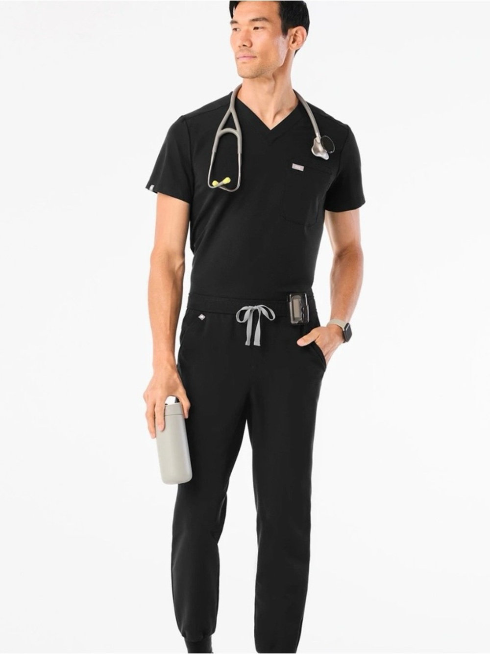 Figs Men’s Leon Scrub Top Black Medical Dental Uniform Size XL Tech Top